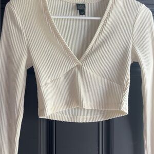 Target Cream Ribbed V-Neck Crop Top